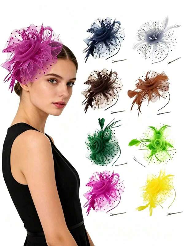 1pc Eternal & Moment Women's Fascinator, Tea Party Hairstyle Accessory Floral Mesh Faux Feather Headpiece Hair Clip, Suitable For Holiday Accessories, Church Events, Cocktail Parties, Graduation Prom, Game Day, Weddings, Mother's Day And Sister Gifts