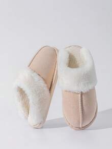 Unisex Plush Lined Slippers For Autumn/Winter, Comfortable Warm Soft Sole Indoor House Slippers, Cozy Warm Plush Non-Slip Home Slippers For Men And Women, Suitable For Home Use In Autumn/Winter - Beige - View 3