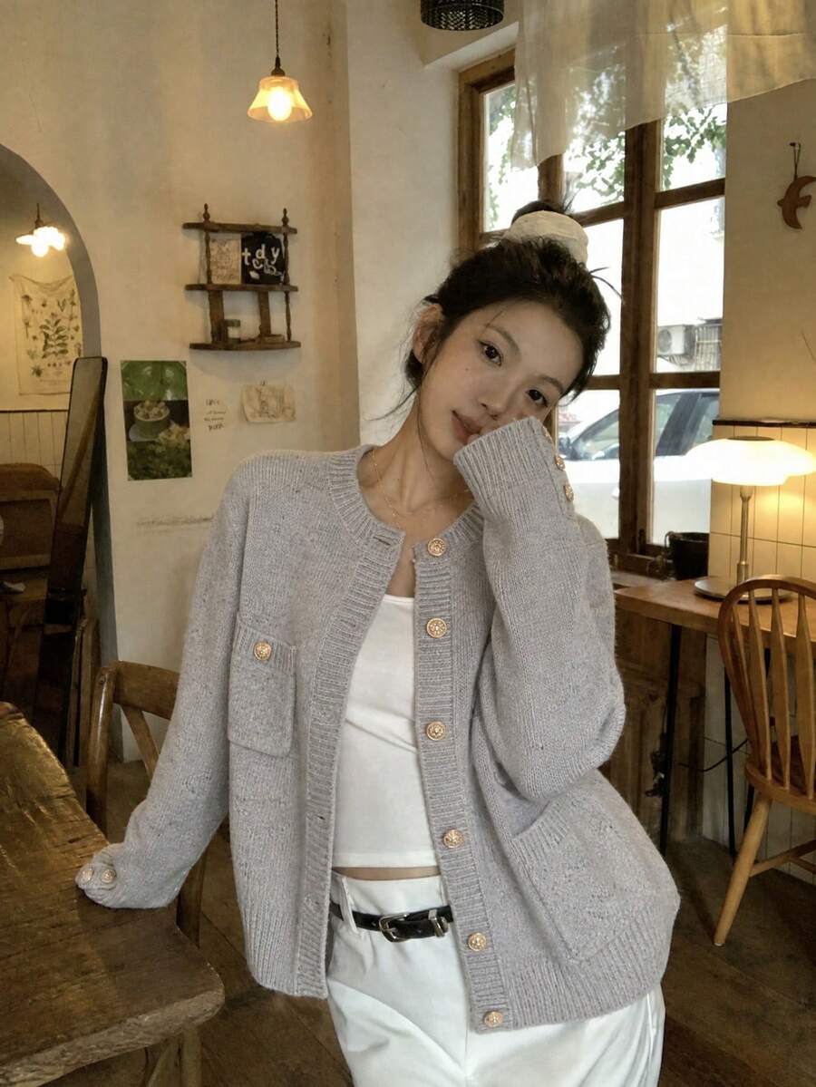 Women's Autumn/Winter Korean Style Grey Cardigan Fall - Grey - View 1