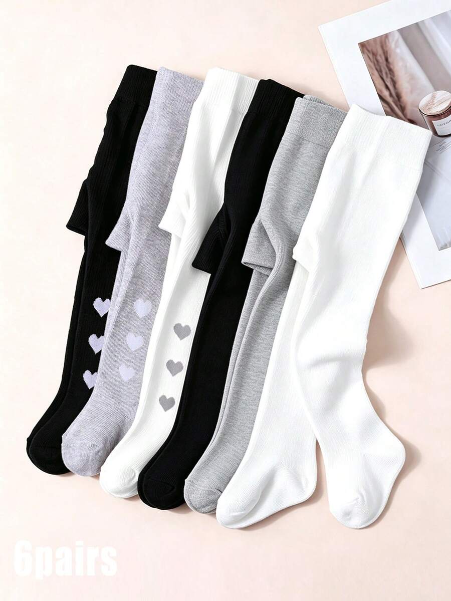 6 Pasang Celana Ketat Bayi Perempuan Warna Polos Motif Hati yang Lucu, Legging Lembut dan Nyaman, Cocok untuk Pemakaian Sehari-hari Anak Perempuan