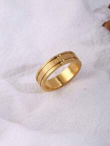 1pc Stainless Steel 18K Gold Plated 520 1314 Engraved Double Groove Textured Wide Band Ring I Love You Forever Finger Ring Suitable For T-Shirt Shirt Suit And Other Daily Outfits Versatile Elegant Accessory - 520 1314 Engraved Ring - View 6