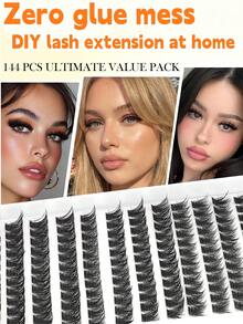 YIDUO Pre-Glued Cluster Lashes For Adults - Self-Adhesive Natural Cosmetic Eyelash Extensions, The Set Includes Exclusive Non-Stick Tweezers Fishtail/C Curl, 8-14mm Mixed Length, Beginner-Friendly, Lightweight Wispy Cat Eye Look, Long-Lasting - C - View 6