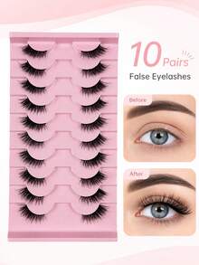 10 Pairs Half Lashes Fluffy, Dense, Naturally Curled, Slender, Fox Like, European And American Style, Soft And Enlarged Eyes, Reusable, Essential For Daily Commuting Makeup, Portable And Suitable For Various Occasions - View 2