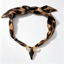 1pc Western Cowboy Vintage Creative Fashion Elegant Exquisite Luxurious Minimalist Personalized Exaggerated Bull Head Pendant Leopard Print Silk Scarf Fabric Necklace Jewelry Gift For Women Sisters Couples Ball Evening Party Ceremony, Suitable For Daily Wear Dating Party Holiday Gift Commuting Christmas Halloween - Multicolor - View 10
