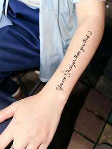 1 Sheet Inspirational Cursive Script Quote Temporary Tattoo Sticker, Motivational Handwriting Lettering Text Design, Waterproof Fake Tattoo For Forearm Wrist Arm Body Decor For Men Women - Black - View 3