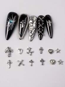 12-Grid Box Punk Y2K Dark Style Alloy Assortment, Halloween, Halloween Decorations, Halloween Accessories - Grey - View 5