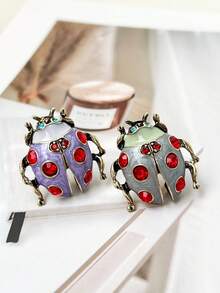 Vintage Enamel Ladybug Brooch, Rhinestone Crystal Insect Lapel Pin, 2 Colors Available, Women's Clothing Accessory Gift - Purple - View 1