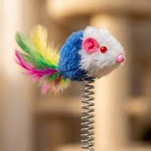 Suction Cup Base Metal Spring Cat Teaser Plush Ball Interactive Cat Toy, Mesh Plush Mouse No Battery Required, Vibrant Colors Suitable For All Cat Breeds, Stimulates Hunting Instincts Simulates Hunting Scenes, Indoor Boredom Relief Active Mind And Body Fun Cat Teaser Gadget - Multicolor - View 4