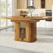 Extendable Dining Table, Dining Room Table, Kitchen Table, Round Dining Table, Extends To Oval, 118-158, Seats Up To 6 People, Three-Tier Storage, Walnut - Walnut + MDF - View 2