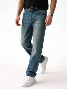 Men's Classic Loose Blue Wide Leg Pants - Blue - View 2