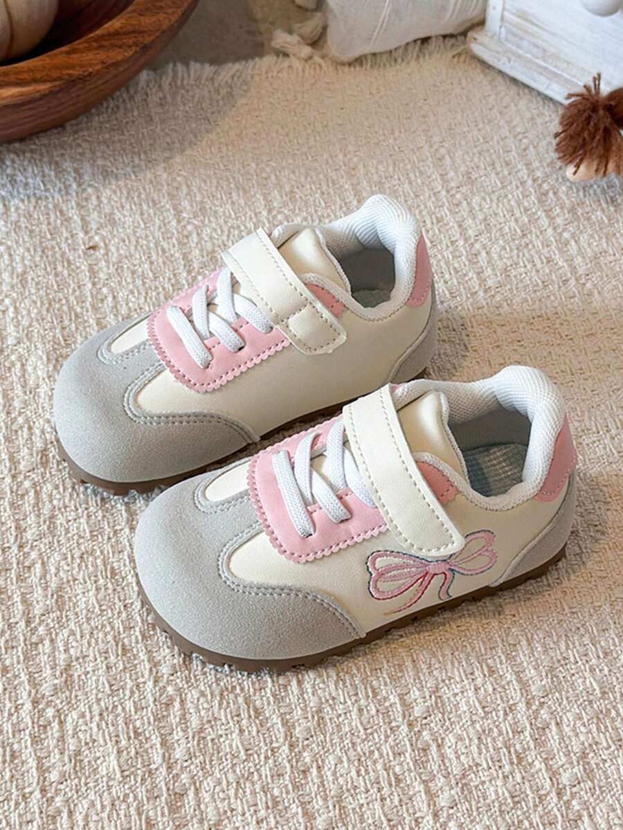 Baby Training Shoes Bowknot Embroidery Hook & Loop Soft Sole Anti-Slip Casual Shoes For Toddlers - Pink - View 1