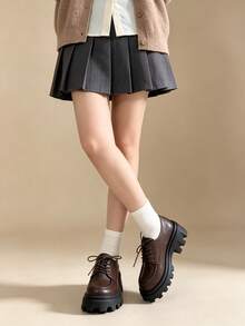7.5cm Super High Heel Platform Loafers, British Style, New Spring 2026, Brown Chunky Heel Platform Mary Jane Loafers, Commuting, JK Style, Versatile Lace-Up Shoes - Brown - View 4