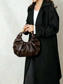 Cloud-Shaped Pleated Underarm Bag, PU Material, Suitable For Daily Use, Shopping, Commuting, Work, And University - Coffee - View 7