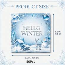 10/30/50‑Count Blue Snowflake Party Napkins, Blue Snowflake, Snowman, Elk & Sleigh Pattern Design, 6.5‑Inch Double‑Layer Thickened, Ideal For Christmas, Winter And New Year - View 7