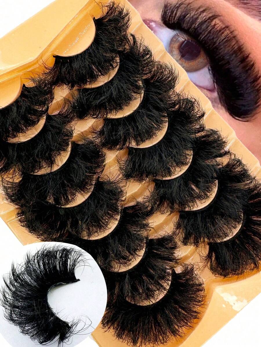 7 Pairs 25mm 9D Thick Extra Long Dense Mink False Eyelashes, DD Curl, Fluffy Cat Eye Dramatic Volume Look, Mink-Like Extension Style, Reusable Heat-Bonded Lash Extensions