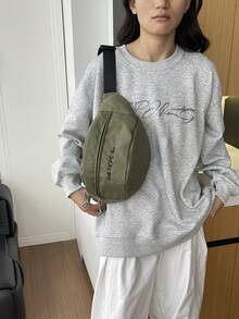 極簡字母印花牛津布腰包，休閒百搭斜挎胸包，輕量戶外運動隨身小包 - 綠色 - 查看 9