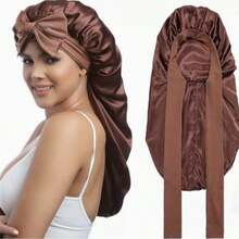 1pc Long Satin Bonnet For Women, Adjustable Tie Strap Sleep Cap, Stretch Hair Cover For Curly Hair, Nighttime Hair Protection & Beauty Care - Multicolor - View 3