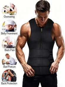 1 pieza Chaleco de compresión de neopreno para hombres, camiseta deportiva sin mangas con cremallera delantera, moldeador corporal con banda de cintura ancha doble ajustable, ajuste elástico, adecuado para entrenamiento en el gimnasio, correr, ciclismo, baloncesto y uso deportivo diario, regalo de Halloween - Multicolor - Ver 6