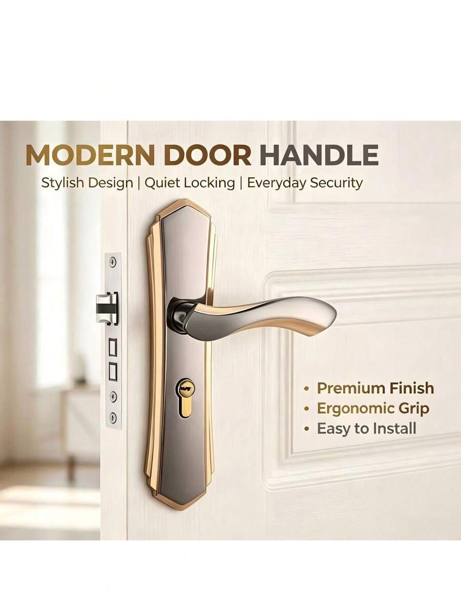 1 Set Full Metal Door Lock With 2 Handles, Combination Of Science And Modernity, Perfect Appearance And Exquisite Craftsmanship, Easy Installation And Convenient Use, High-Quality Texture - B - View 1