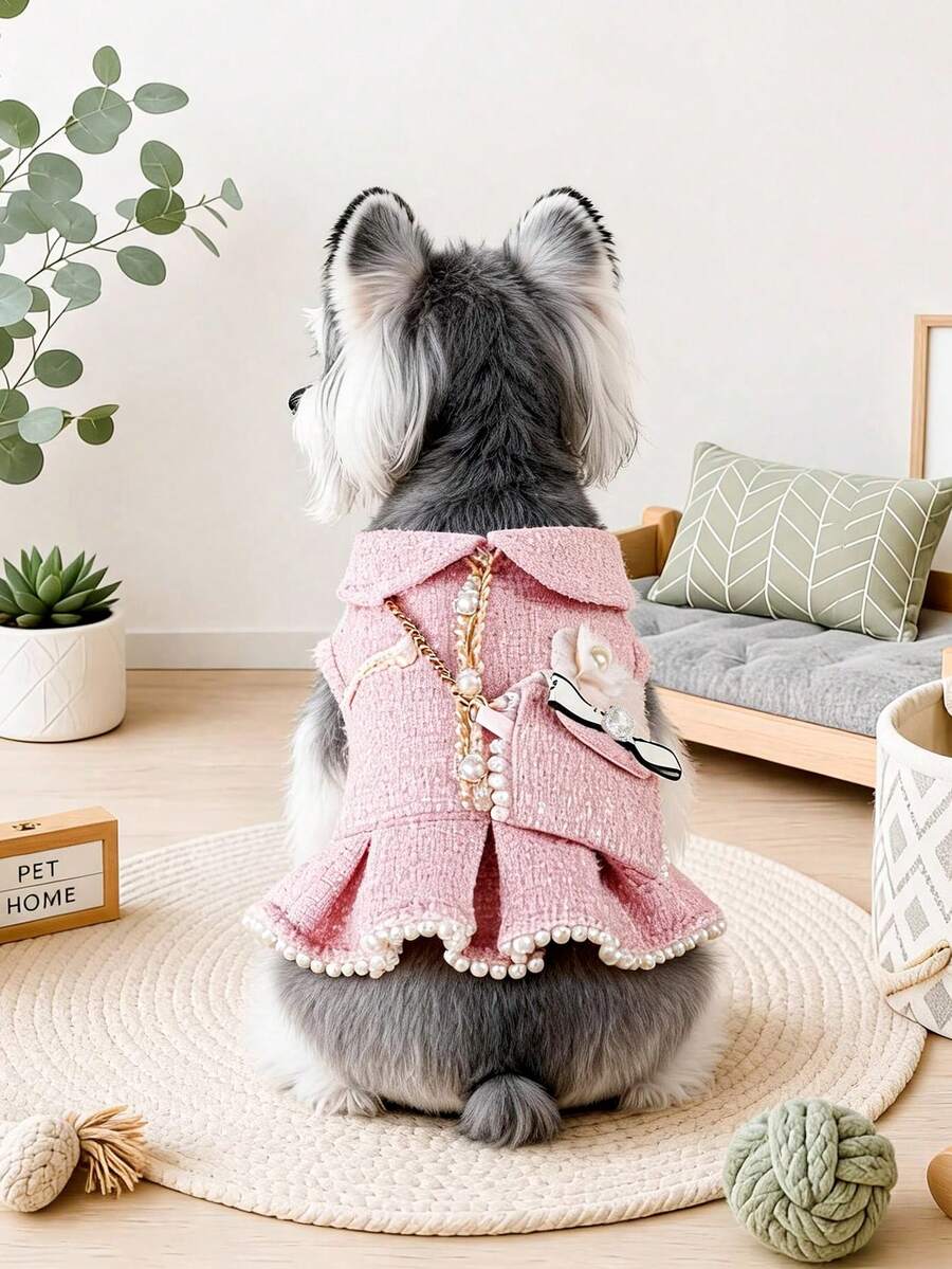 1件 2026新款寵物衣服,適用於小型犬、幼犬、貓,可愛寵物奢華淑女風無袖翻領設計香氛背包洋裝 - 粉色 - 粉色 - 查看 1