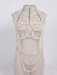 ZHENGHEN Luxury Women's Body Chain, Featuring Unique Diamond Inlay Design, A Romantic Accessory For Wedding Gowns - White - View 4