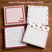 4-Piece Set (4 Designs, 50 Sheets Each) Cherry Sticky Notes 3x3 Inch Cherry Memo Pads Adhesive Notes School Office Home Supplies Student Teacher Gifts - 3*3Inches - View 14