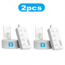 Regleta de enchufes con protector de sobretensión (1/2 unidad): 8 tomas de corriente con 4 puertos USB (1 USB C), extensor de enchufes con enchufe plano, montaje en pared, estación de carga USB de escritorio - Tipo de Enchufe B USA (110-127V) - Ver 8