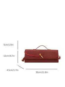 Women's Vintage Minimalist Faux Woven Texture Angora Red Retro Flap Lock Large Capacity Clutch Bag - Red - View 8