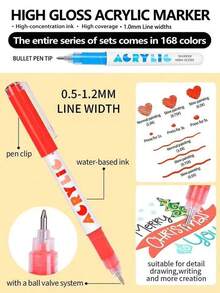 288/168/72/12 Colors High Gloss Acrylic Paint Gel Pen Set - Neutral Point (1.0mm), Multi-Color Marker Pens, Colorful Marker Pen Set, Neutral Pens, Needle Pens, Fine Line Pens, Perfect For Vibrant Color Writing And Sketching, Smooth Writing, Suitable For Painting, Highlighting, Note-Taking, Manual Making, Office Use - Multicolor - View 8