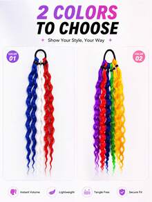 18-Inch Colored Curly Ponytail Wig Pieces, A 2 Pieces Set Of Fashionable Synthetic Ponytail Wigs, Suitable For Women To Wear. - Multicolor - View 6