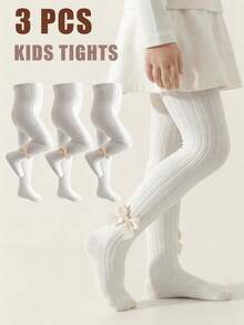 3pcs/Pack Baby Toddler Girls White Solid Color Warm Leggings Tights Pants Spring Autumn - Multicolor - View 1