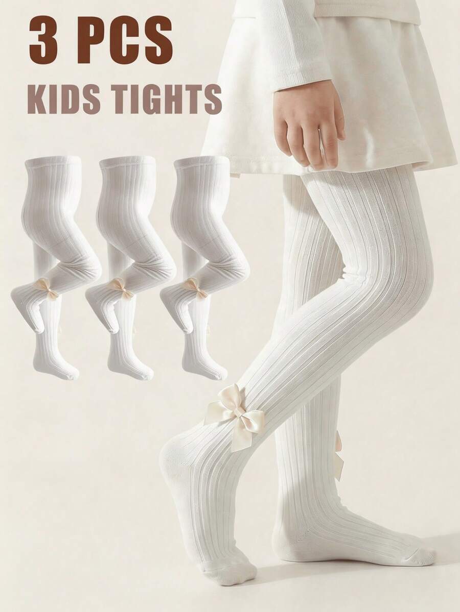 3pcs/Pack Baby Toddler Girls White Solid Color Warm Leggings Tights Pants Spring Autumn - Multicolor - View 1