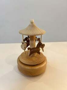 1pc Square Round Base Rotating Carousel Music Box, Requires Pressing Switch To Rotate Bottom Mechanism - Multi-color - View 3