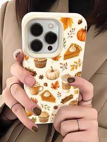 1pc Personalized Halloween Autumn Drink Pumpkin Dessert Aesthetic Pattern White Liquid Straight Edge Phone Case Compatible With IPhone 16/16Pro/16Plus/15/15ProMax/15Pro/11/12/13/14ProMax/11Pro/11ProMax/12Pro/12ProMax/13Pro/13ProMax/14Pro/14ProMax Soft Shell Premium Creative - Multicolor - View 2