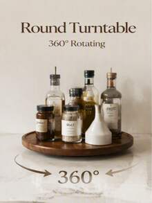 1pc 360° Rotating Solid Wood Round Turntable, Multifunctional Wooden Spice Storage Tray, Kitchen Seasoning Rack, Kitchen Storage Organizer Accessory, Spice Container, Kitchen Decor, Solid Wood Rotating Tray, Fits Kitchen Cabinets And Storage Cabinets, Home Storage Turntable, Christmas, Halloween, Graduation, Birthday Gift - View 3