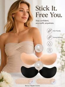 1/2pcs (Includes 20 Nipple Covers) Mango-Shaped Front-Closure Breast Pads With Transparent Shoulder Straps, Invisible Bra, Soft And Comfortable, Suitable For Backless Dresses, Wedding Gowns, Date And Party Outfits - Multicolor - View 1