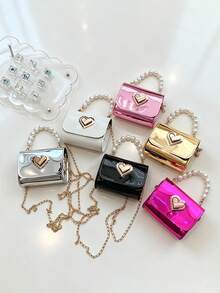 1pc Children's Pearl Handbag PU Leather Lightweight Twist Lock Girls Handbag Heart-Shaped Fashion Cute Shoulder Bag Suitable For All Seasons Daily Use - A - View 5