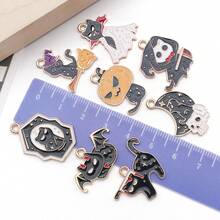 8pcs Alloy Enamel Black Skeleton Cat Halloween Pendant Jewelry Making DIY Earring Pendant Various Design Charms For Jewelry Making Bracelets Necklace - Multicolor - View 5