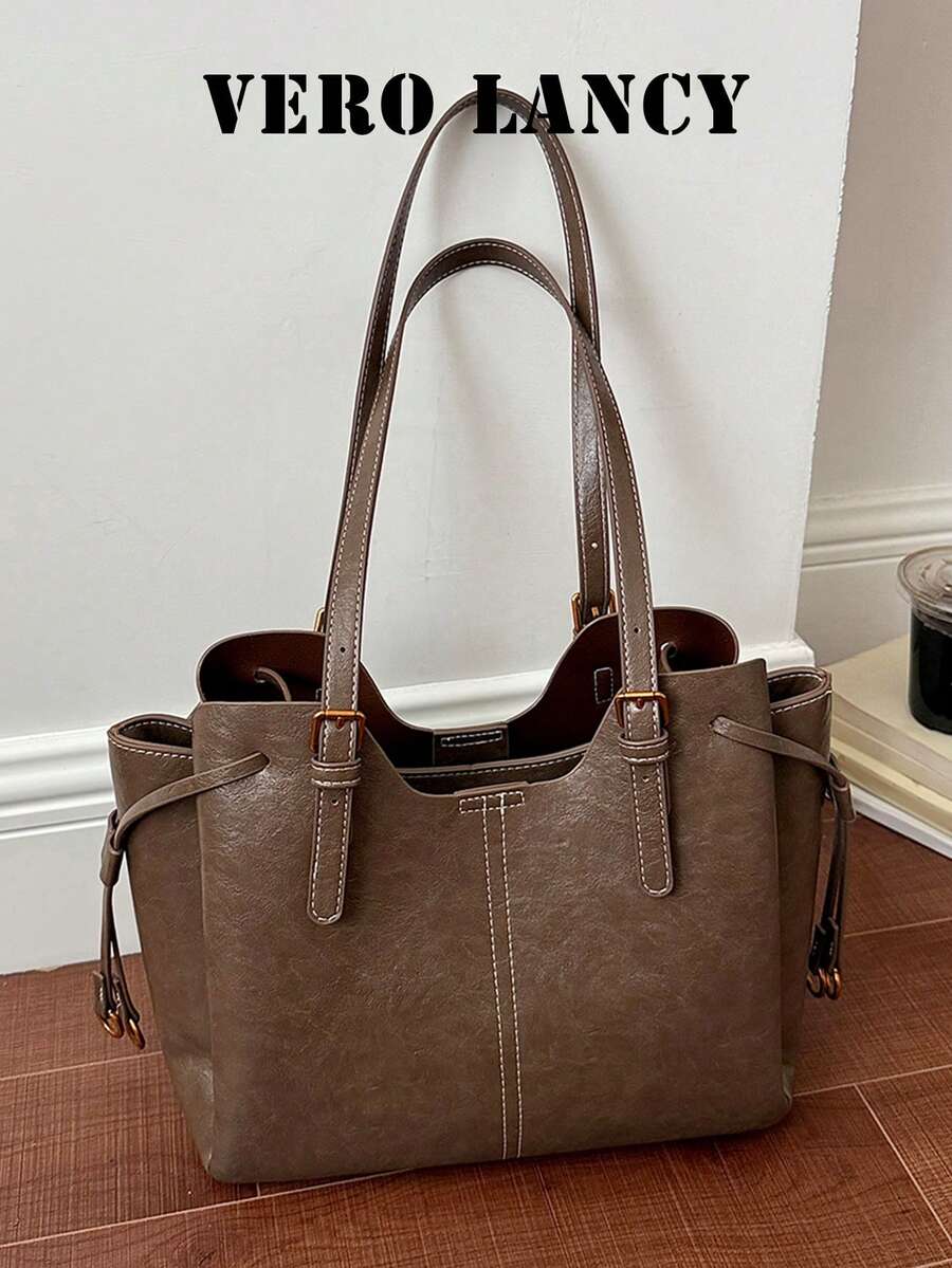 Large Capacity Retro Elegant Practical Texture Tote Bag, Stylish, Simple And Atmospheric Style, Suitable For Friends' Gatherings And Dates.