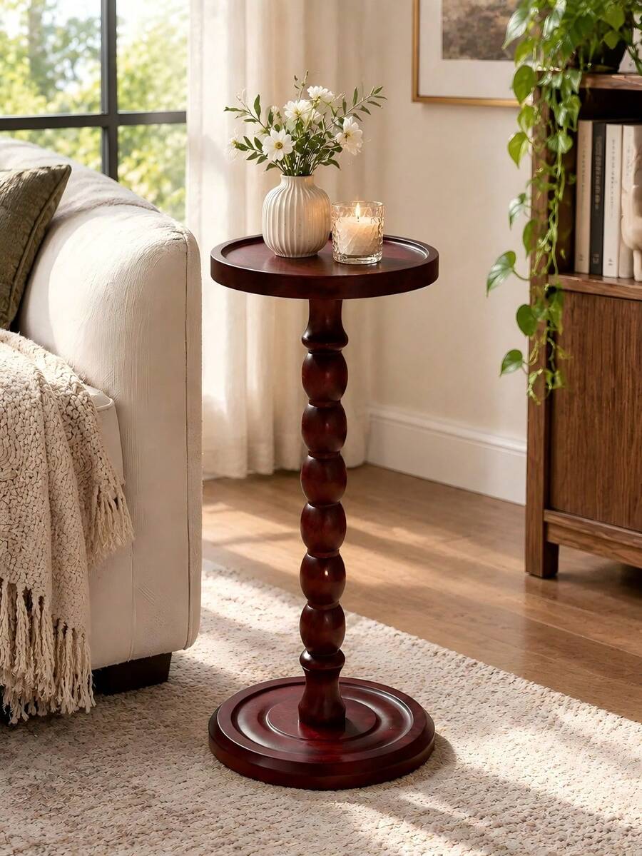 1pc Round Wooden Edge Table, Coffee Table, Sofa Edge Table, Wooden Edge Table, Small Space Saving Snack Table, Suitable For Living Room, Bedroom, Bedside Table Or Office Decoration, Home Decoration. - Multicolor - View 1