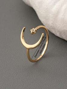 1pc Adjustable Size Star & Moon Design Ring For Women - Gold - View 3