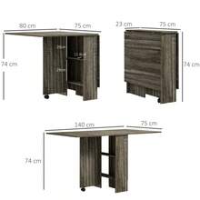 Folding Dining Table, Drop Leaf Table Small Spaces With 2-Tier Shelves, Small Kitchen Table With Rolling Casters, Natural - Grey + Engineered Wood - View 2