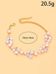 1pc Women's Elegant Gold Marquise Rhinestone Pearl Bracelet, Sparkling Leaf-Shaped Crystal Chain Bracelet, Suitable For Ball, Banquet, Date - Rhinestones - View 4