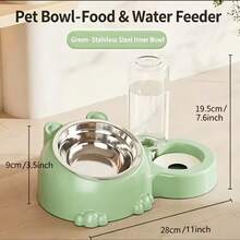 Pet Bowl Set, Includes Water Dispenser And Stainless Steel Bowl, Suitable For Cats And Small Dogs, Blue - 500ml - View 4