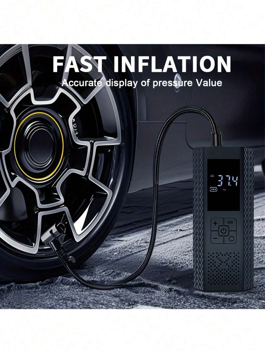 Portable Tire Inflator - 3x Fast 150 PSI Car Tire Air Compressor - Wireless Car Tire Inflator With Pressure Gauge And LED Light - Auto Shut-Off Electric Air Pump, Suitable For Cars, Motorcycles, Bicycles, Balls, Christmas Gift, Gift For Friends
