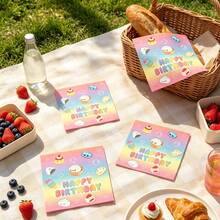 20/40pcs Cute Cartoon Food Themed Birthday Paper Napkins, 16.5cm Size, Gradient Color Design, Suitable For Dumplings, Buns, Sushi, Ice Cream And Other Food Shapes. Disposable Napkins For Birthday Party Table Decoration Design - View 6