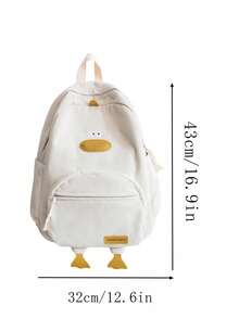 Back To School Season Cartoon Plush Cute Backpack For Girls, Corduroy Large Capacity School Bag - White - View 8