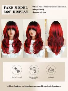7JHH WIGS 女款 24 吋紅黑漸層長層次瀏海假髮，柔軟耐熱纖維全機製合成直髮，派對 Cosplay 萬聖節穿搭與音樂節適用 - 漸層紅色 - 查看 6