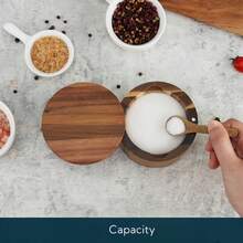 Acacia Wood Salt Cellar With Built-In Spoon, Dust-Proof; Elegant Kitchen Salt Container With Rotating Magnetic Lid, Suitable For Storing Pepper, Spices, Bath Salts, Sea Salt, Etc., 6oz - Khaki - View 2
