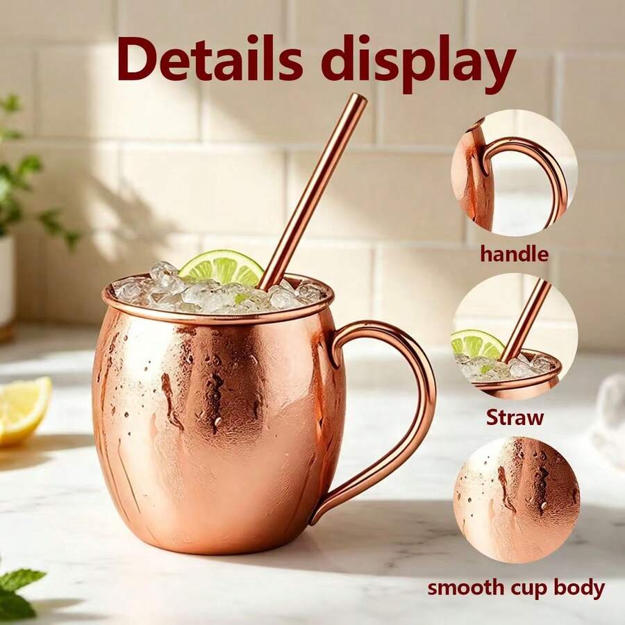 1/2/4pcs Rose Gold Copper Cup With Straw, Large Capacity Mug, Easy To Clean And Store, Suitable For All Seasons, Applicable For Various Cold Drinks, Home Dining Party Drinkware, Christmas Thanksgiving Gift - Rose Gold - View 1